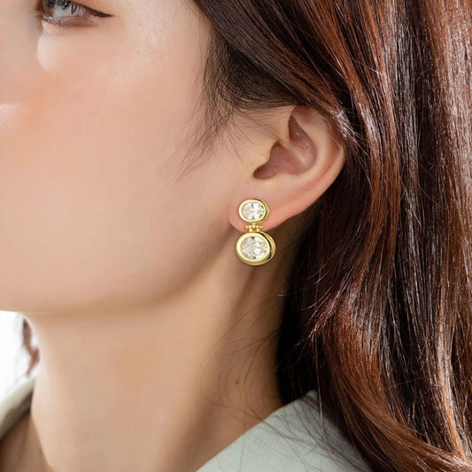 14K Real Gold Plating Round Ring Earrings Micro-Inlaid