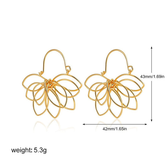 18K Real Gold Weaving Hollow Flower Earrings